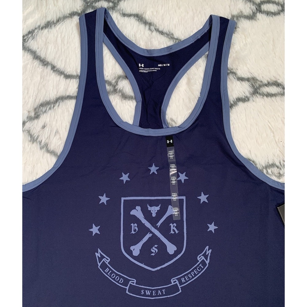 UNDER ARMOUR Project Rock Gym Tank Shirt Navy Blue Men's M *NEW* 1380109-410 $55 - Picture 4 of 9